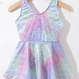 Babyhug Sleeveless Shell Print Frock Swimsuit With Bow Applique -Blue-image-57