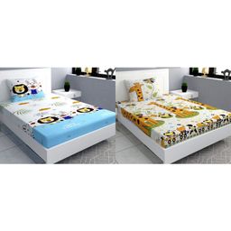 RRC Super Soft Brushed Microfiber Cotton Cartoon Printed Single Bedsheet With 1 Pillow Cover  Green-image-76