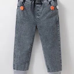 Kookie Kids Full Length Jeans with Flower Applique - Grey-picture-4