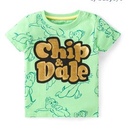 Babyoye Disney 100% Cotton Knit Half Sleeves T-Shirt with Chip N Dale With Foil Print - Green-image-8