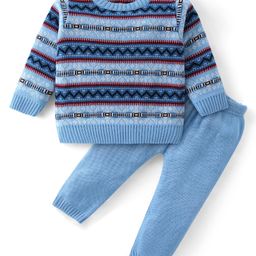 Babyhug Knitted Full Sleeves Sweater Set with Argyle Design - Multicolour-image-64