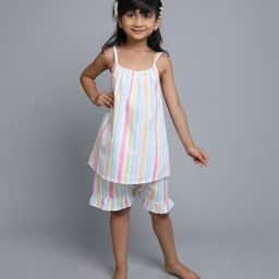 Little Clothing Cotton Woven Sleeveless Striped Coordinating Top With Shorts - White-image-91
