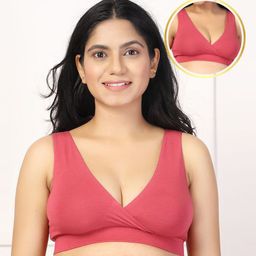 Zelena Women 95% Modal & 5% Ealstanematernity Feeding Bra With Padding - Red-image-92