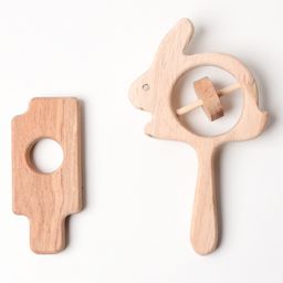 OPA Toys Wooden Handmade Sensory Stimulating -  Ice Cream Teether & Rabbit Rattle For Born Babies (2 Piece)-14