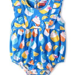 Babyhug 100% Cotton Knit Frill Sleeves Ice CreamPrinted Onesie - Light Blue-31