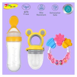 Joy Buzz Baby Food Feeder Nibbler & Rattle Teether Combo - Multicolor-7