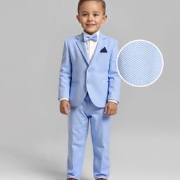 Babyhug Knit Full Sleeves 3 Piece Textured Partywear Suit With Bow - Light Blue & Pink-image-3