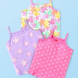 Babyhug 100% Cotton Antibacterial Singlet Slips Pack Of 3 With Polka Dots Star & Fish Print Pack Of 3 - Pink Purple-image-51