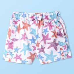 Babyhug Cotton Knit Mid Thigh Shorts with Star Print& Bow Applique - White-image-49