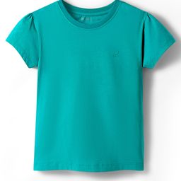 Doreme Single Jersey Knit Half Sleeves Solid Color T-Shirt with Brand Logo - Teal Blue-image-81