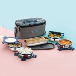 HAZEL Hercules Stainless Steel Lunch Box Set with Roti Dabba and Flat Bag | Set of 5 Leak-Proof Containers-image-89