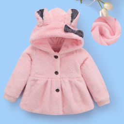 Mark & Mia Full Sleeves Solid Fur Hooded Winter Jacket With Bow & Ear Applique - Pink-picture-6