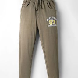 Olio Kids Cotton Knit Full Length Track Pant with Text Embroidery - Tan-image-47