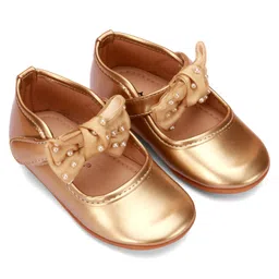 Cute Walk by Babyhug Velcro Closure Ballerina With Bow Applique - Golden-picture-34