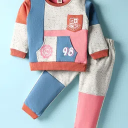ToffyHouse Interlock Knit Full Sleeves Cut & Sew T-Shirt & Lounge Pant Set with Text Print - Multicolor-picture-3