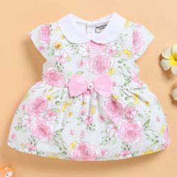 Wonderchild Cap Sleeves Floral Printed Bow Applique Detailed Dress - Pink-image-20