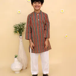 The Mom Store Cotton Knit Full Sleeves Kalamkari Work Printed Kurta Pyjama Set - Multi Colour-picture-0