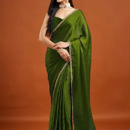 LOROFY Solid Saree with Embroidered Lace & Zari Work Border-picture-6