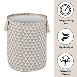 Aura 6Pcs Grey & Beige Triangular-Printed Cotton Foldable Laundry Bag With Handle - 60 L image 4