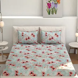 CHHILAKIYA Multicoloured Floral 210 TC Queen Bedsheet with 2 Pillow Covers-image-79