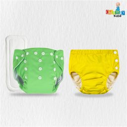 Chinmay Kids Combo of Baby Swim Diaper Waterproof Reusable Leakproof Adjustable Pool Swimsuit & Adjustable Size Baby Cloth Button Diaper Washable/Reusable Nappies for Infants With White Insert image 2