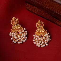 TEEJH Gold-Plated Stone Studded Temple Contemporary Studs-64