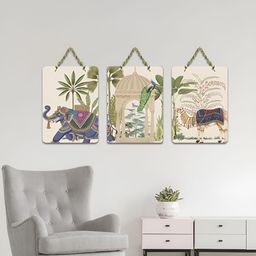 ArtVibes Beige & Green 3 Pieces Desert Royals Printed Wooden Wall Hanging Decor-image-82