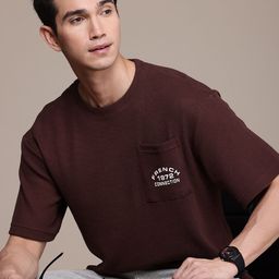 French Connection Brand Logo Detail Textured Anti Odour Ovesized T-shirt With Pocket-image-99
