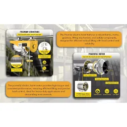 Nutronics Mini Electric Wire Rope Hoist Winch Copper Winding 3 HP Motor Power 750 -1500 Kg Load Capacity Single & Double Line without Trolley for Industrial Purpose, ‎NS-EH 1500X20 image 3