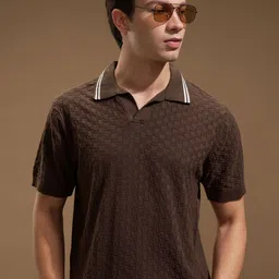 HIGHLANDER Men Self Design Polo Collar Relaxed Fit T-shirt-picture-11