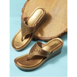 Bata Gold Stylish Wedges Heels for Women-picture-12