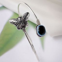 Sangria Silver Plated Artificial Stones Stone Studded Evil Eye Kada Bracelet-image-26
