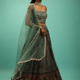 JIHU CULTURE Embroidered Semi-Stitched Lehenga & Unstitched Blouse With Dupatta-picture-14