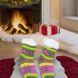 Butterthief Kids Patterned Calf Length Sherpa Socks-86