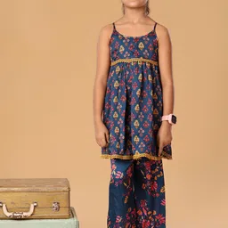 The Mini Trunk Girls Floral Printed Shoulder Straps A-Line Kurta With Palazzo-image-29