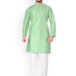 trustous Men Embroidered Regular Mirror Work Pure Cotton Kurta with Pyjamas-picture-7