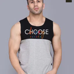 SLOWLORIS Pack Of 2 Printed Combed Cotton Gym Vests VSL26 CMB(CHS BLACKGREY)(LOOK OLIVE)-picture-47