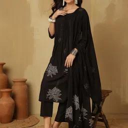 Sangria Printed A-Line Kurta With Trousers & Dupatta-image-34