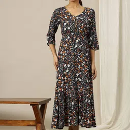 AURELIA Floral Printed V-Neck A-Line Midi Dress-image-37