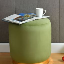 Shadowkart Green & Gold-Toned Wooden Cylindrical Pouffes Ottomans-image-38