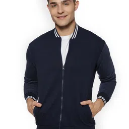 Campus Sutra Men Blue Solid Varsity Jacket-image-63