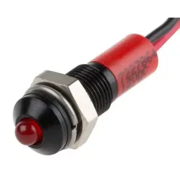 RS PRO Red Panel Mount Indicator 12V DC, Mounting Hole Size 6 mm, Termination Type Lead Wires, IP Rating IP67, Model No 7227864-36