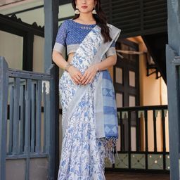 all about you Floral Printed Pure Linen Saree-32