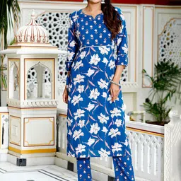 HERE&NOW Floral Printed Pure Cotton Kurta With Trousers & Dupatta-image-72