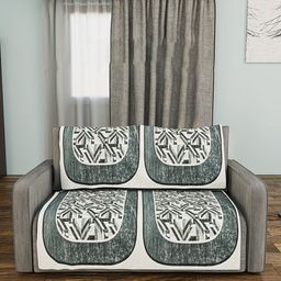 Kuber Industries Grey & White Printed Velvet 4 Piece Sofa Cover-80