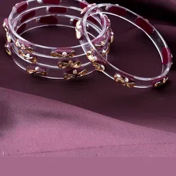 ZULKA Set Of 4 Crystal Studded Glass Bangles-74