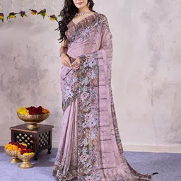 Mitera Floral Printed Saree With Printed Border-image-15