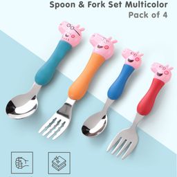 fab n funky Stainless Steel Pink Pig Spoon & Fork Set Multicolor - Pack of 4-picture-44