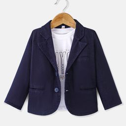Babyhug Full Sleeves Party Blazer with T-Shirt Text Printed - Navy Blue & White-image-18