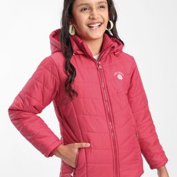 Pine Kids Full Sleeves Hooded Flower Embroidered Heavy Winter Jacket - Red-image-14